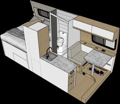 the interior of an rv with wood flooring and white appliances, including sink, stove, refrigerator, microwave, and oven