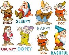 the seven dwarfs are depicted in this cartoon