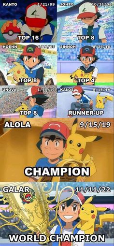 the pokemon world champions are in different positions, and each has their own name on it