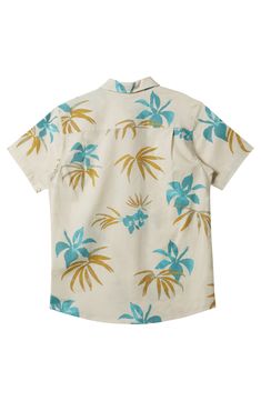 A colorful pattern plays up the tropical vibes of a woven cotton shirt that's a vacation-ready fave for any on-the-go kid. Front button closure Chest patch pocket 100% cotton Machine wash, tumble dry Imported Collared Cotton Shirt With Hibiscus Print, Cotton Collared Shirt With Hibiscus Print, Cotton Hibiscus Print Collared Shirt, Cotton Camp Shirt With Floral Print, Floral Print Cotton Camp Shirt With Camp Collar, Multicolor Collared Cotton Camp Shirt, Relaxed Fit Cotton Hawaiian Shirt With Hibiscus Print, Cotton Camp Shirt With Pockets For Vacation, Cotton Top With Hibiscus Print And Camp Collar