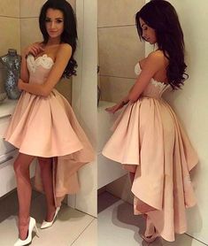 High Low Prom Dresses Short Sweetheart Appliuques Evening GownsHomecoming Dress Lace Cocktail Gowns A690 on Storenvy Wite Prom Dresses, Asymmetrical Prom Dress, Sweetheart Homecoming Dress, Backless Homecoming Dresses, Homecoming Court, High Low Prom Dress, Nikkah Dress, Pink Evening Dress, High Low Prom Dresses