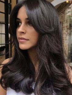 Hairstyles With Curtain Bangs, Trendy We Fryzurach, Bangs With Medium Hair, Long Dark Hair, Long Hair With Bangs, Long Layered Hair, Short Hair With Bangs, Short Hair With Layers, Dark Brown Hair