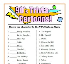 the 90's trivia cartoons game