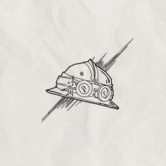 a drawing of a helmet on top of a piece of paper