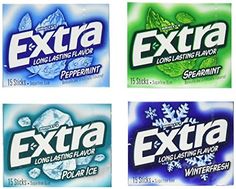 six different types of extra detergents are shown in this image, including one with snowflakes on them