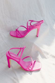 Hot Pink Strappy Heels Color Heels, Hoco Shoes, Homecoming Heels, Hot Pink High Heels, Pink Strappy Heels, Hot Pink Accessories, Wrap Around Heels, Hot Pink Shoes, Heels Prom