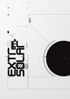 an abstract poster with black and white type on it's side, including the words