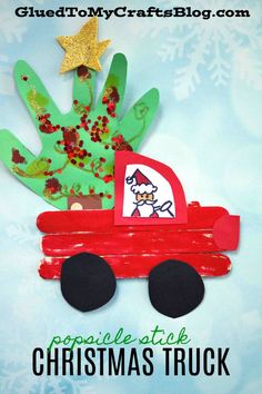 a handprinted christmas truck made out of construction paper