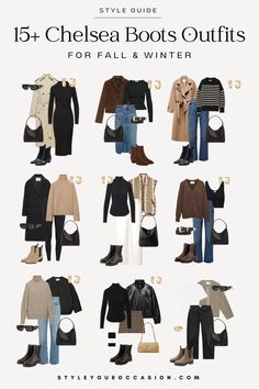 15+ Chic Fall & Winter Chelsea Boot Outfits for Women. Need inspiration for Chelsea boot outfits for women this fall and winter 2024? My curated list of Chelsea boot outfits has a style for every occasion! Discover the latest fall fashion trends and get ideas for how to wear Chelsea boots during the colder months. Whether you're into chunky, black, brown, cream, or heeled Chelsea boots, we’ve got your fall and winter style covered! Winter Boot Work Outfits, Leather Chelsea Boots Outfit Women, Anine Bing Charlie Boots Outfit, Fall Chelsea Boot Outfits 2024, Chelsea Boots Outfit Ideas, Style Boots Women Fashion, What Pants To Wear With Chelsea Boots, Chelsea Boot Winter Outfit, 2024 Fall Boots