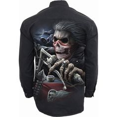 Spiral Soul Rider - Longsleeve Stone Washed Worker Black Skull Tee Shirt, The Reaper, Gothic Shirts, Smart Casual Wear, Strong Mind, Fashion Marketing, Pin Up Style