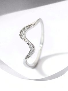 1Pc Wave Ring For Women S925 Sterling Silver White Gold-Plated Ring Fine Valentine's Day Ladies Jewelry Daily Wear Gifts Silver    925 Sterling Silver     Fine Jewelry, size features are:Bust: ,Length: ,Sleeve Length: Silver Diamond Ring With Simple Design, Elegant Silver Crystal Ring With Simple Design, Silver Promise Ring With Simple Design, Stackable Crystal Ring For Formal Occasions, Formal Stackable Crystal Ring, Simple Sterling Silver Diamond Ring, Gift Silver Diamond Ring With Simple Design, Silver Diamond Ring Simple Design For Gift, Silver Diamond Ring With Simple Design For Gift