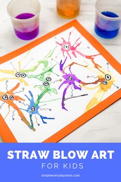 an art project for kids with watercolors on it and the words straw blow art