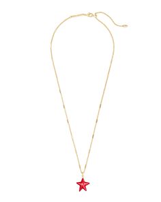 Sparkle and shine in this star-spangled style! The Carved Jae Star Gold Pendant Necklace in Red Mother-of-Pearl is created by hand carving stone into a truly iconic shape for a symbolic layer you’ll wear time and time again.  METAL 14k Gold Plated Over Brass      MATERIAL Red Mother-of-Pearl      SIZE 19″ chain, 0.6″L X 0.6″W pendant      CLOSURE Lobster clasp with single adjustable sliding bead       Please note:  Due to the one-of-a-kind nature of the medium, exact colors and patterns may vary slightly from the image shown. Red Pearl Pendant Jewelry, Red Necklace With Star Charm As Gift, Red Necklace With Star Charm For Gift, Red Star-shaped Jewelry For Gift, Red Star-shaped Jewelry Gift, Carving Stone, Unique Gift Items, Star Spangled, Sparkle And Shine