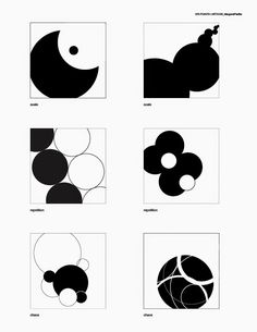 four different black and white images with circles, shapes, and dots on them in the same