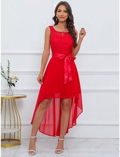 Women's Party Dress Lace Dress Cocktail Dress Midi Dress Black Pink Wine Sleeveless Pure Color Lace Summer Spring Fall Crew Neck Fashion Party Wedding Guest Fall Dress Cocktail Dress Midi, Wedding Guest Fall, Party Dress Lace, Pink Wine, Semi Formal Dress, Semi Formal Dresses, Midi Dress Black, Maxi Dress Black, Midi Cocktail Dress