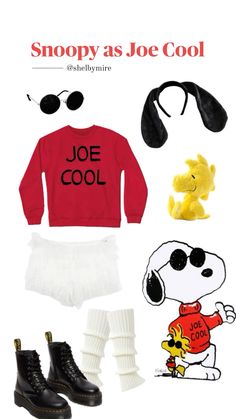 snoopy as joe cool and other items are arranged in the shape of an image