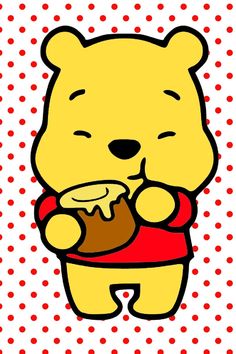 winnie the pooh holding a cupcake with polka dots on it's back