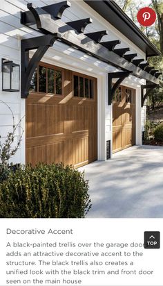 an advertisement for a garage door with the words decorative accent above it and below it