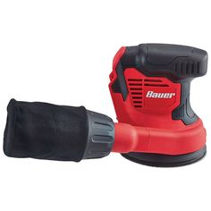 a red and black power tool on a white background