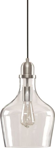 a glass light hanging from a ceiling fixture