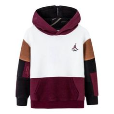 (GS) Air Jordan Flight Heritage Pullover Hoodie 'White Brown' JD2242045GS-002 White Cotton Hoodie Sweater, White Hooded Cotton Sweater, Hooded Color Block Sweater For Winter, White Hooded Top For Winter, Color Block Hoodie For Sports In Fall, Fall Sports Hoodie With Color Block, Fall Sports Color Block Hoodie, White Hoodie With Ribbed Cuffs, White Color Block Sweater For Streetwear