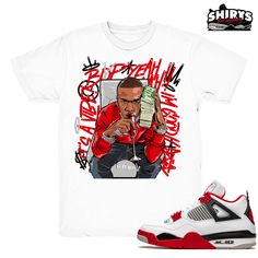 "Air Jordan 4 shirts to match the Retro Jordan 4 Fire Red Holiday 2020 sneaker release. \"Billionaire Baby\" - Shirt Design by Shirts4Sneakers. * Please note that the sneaker DOES NOT come with the t-shirt. [The sneaker is only intended to show the sneaker match] * Please allow 4-5 business days for handling time. * 5.4oz - 100% Pre Shrunk Cotton - Gildan Tee * All shirts are made to order with high-quality direct to garment print. * For sizing please refer to our sizing chart. * Colors may have Retro Jordan 4, Baby Shirt Design, 4s Outfit, Jordan 4 Fire Red, Retro 4, White Tee Shirts, Sneaker Release, Midnight Navy, Navy Shirt