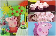 peppa pig themed birthday party with balloons and decorations