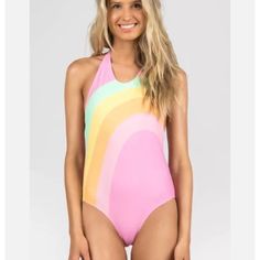 Up For Bidding/Sale Is A Sugar Coast By Lolli Swim Pink Rainbow Halter One-Piece Swimsuit In Juniors/Women Size Large. This Swimsuit Is Brand New With Tags & Hygienic Liner Still Attached. Be A Showstopper This Summer With This Gorgeous Swimsuit!! Please Read Below For A More Detailed Description; You’ll Be Seeing Rainbows Even When The Sun Is Shining Bright With The Rainbow Halter One-Piece Swimsuit From Sugar Coast By Lolli. With The Open Back And Simple Design, This Pink Swimsuit Is The Perfe Swimsuit Pink, Pink Bathing Suits, Halter Neck Swimsuit, Swimsuit Brands, Pink One Piece, Halter One Piece Swimsuit, 1 Piece Swimsuit, Sun Is Shining, Pink Swimsuit