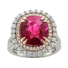 6.33 Oval Rubellite Tourmaline Ring Ring Gold Diamond, Sparkling Jewelry, Rubellite Tourmaline, Pink Sapphire Ring, Double Halo, Royal Jewels, Peridot Ring, Tourmaline Ring, Color Rojo