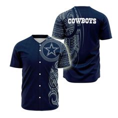 Dallas Cowboys Jersey American Football Dallas Cowboys Symbol Polynesian Pattern Blue Jersey Shirt For Men Dallas Cowboys Baseball Jersey is a unique jersey designed for NFL and baseball fans. It is made of high-quality, breathable, and comfortable material. The design features a stylish collar that exudes a sporty look. The NFL logo and team name add a touch of professionalism. This product is suitable for cheering, sports activities, and socializing with friends. The “NFL Baseball Jersey” serv Dallas Cowboys Jersey, Nfl Logo, Elegant Shirt, Jersey Design, Baseball Jerseys, Jersey Shirt, Sporty Look, Dallas Cowboys, American Football