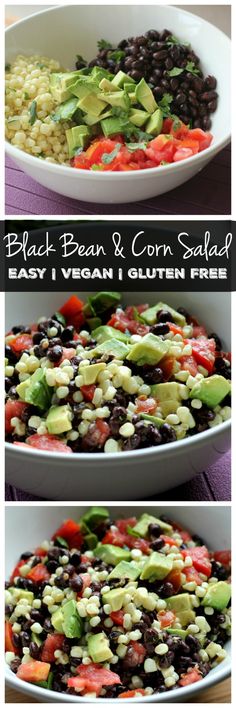 black bean and corn salad in a white bowl