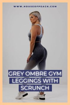 Grey House Of Peach ® scrunch ombre leggings. These ombre gym leggings are High Waisted ♡ Booty Enhancing ♡ and Head Turning. These bum enhancing gym leggings are the perfect, practical addition to any gym wardrobe. Not only does the fade effect and scrunch make your bum look bigger, they’re also known for how comfortable they are and how the waistband ‘sucks you in and smoothes you out’ as well as highlights your curves. Gym Wardrobe, The Fade, Grey House, Ombre Leggings, Grey Houses, Grey Ombre, Gym Leggings, Squat Proof, Matching Top