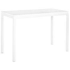 a white table sitting on top of a white floor