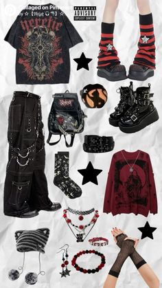 #outfits #alternative #red #black Emo Grunge Outfits Punk Rock, Dark Aesthetic Clothes Style, Alternative Moodboard, Red And Black Clothes Aesthetic, 2000 Alternative Fashion, Red And Black Outfit Ideas, Hot Topic Outfits Aesthetic, Black And Red Concert Outfits, Black And Red Aesthetic Outfit