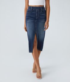 Affordable Non-stretch Mid-rise Denim Skirt, Cheap Fitted Mid-rise Denim Skirt, Cheap Stretch Denim Skirt Casual Style, Chic High-waist Denim Skirt, Affordable, Cheap Fitted Denim Skirt With Pockets, Cheap Casual Midi Denim Skirt, Affordable Fitted Light Wash Denim Skirt, Chic Cheap Medium Wash Denim Skirt, Cheap Cotton Denim Pencil Skirt