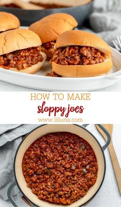 sloppy joes recipe in a skillet and on a plate