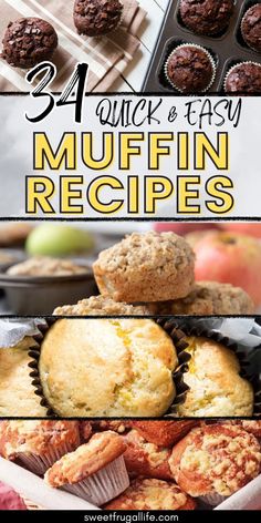 muffins and cupcakes with the title text overlay reads, 34 quick & easy muffin recipes