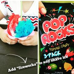 two pictures one shows pop rocks and the other shows pops rock ice cream in it