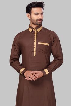 Product Features: Top Color: Chocolate Brown Bottom Color: Chocolate Brown Work: Solid Top Fabric: Fine poly and cotton mix Bottom Fabric: Fine poly and cotton mix Pack Of: 1 Pathani : 1 Salwar Occasion: Partywear Disclaimer: There will be slight difference in digital to actual image Casual Long Sleeve Brown Kurta, Casual Brown Long Sleeve Kurta, Festive Long Sleeve Cotton Shirt, Casual Cotton Tops For Eid, Brown Fitted Long Sleeve Kurta, Fitted Long Sleeve Tops For Eid, Casual Cotton Shirt For Festive Occasions, Festive Long Sleeve Brown Kurta, Festive Cotton Top For Eid