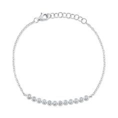 14K gold with 0.26-carat natural round-cut bezel set adjustable bracelet. Model Number: SDL55024917WY Bracelet Model, White Gold Chain, Studded Necklace, White Gold Chains, Deco Jewelry, Diamond Shop, Women Diamond, Shop Engagement Rings, Bezel Diamond