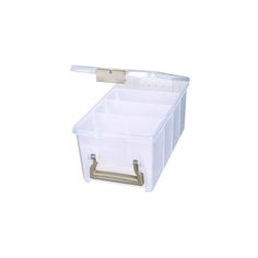 a plastic storage box with handles and latches