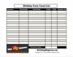 the birthday party guest list is shown in this printable form, which includes an image of