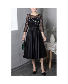 Buy Navy Blue Semi Formal Wedding Party Dress With Sheer 3/4 Sleeves at cheap price online. Free stable shipping and pro custom service since 2009. Mother Of The Bride 3/4 Sleeve Dress For Banquets, Summer Party Long Sleeve Mother Of The Bride Dress, Black 3/4 Sleeve Wedding Dress, Black 3/4 Sleeve Dress For Wedding, Summer Wedding Dresses With 3/4 Sleeves, Half Sleeve Dresses For Wedding Guests In Spring, Half Sleeve Dresses For Spring Wedding Guests, Elegant 3/4 Length Party Dresses, Elegant Party Dress With 3/4 Length