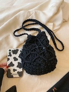 BirdinBag - Stylish Mini Black Crochet Bag - The Ideal Vacation Accessory Bags Knitted, Girls Messenger Bag, Womens Messenger Bag, Cotton Handbag, Straw Beach Bag, White Shoulder Bag, Bohemian Handmade, Rattan Bag, Brown Shoulder Bag