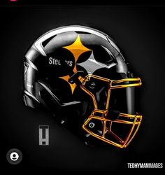 a black helmet with gold stars on it and the words steel vs's written in white