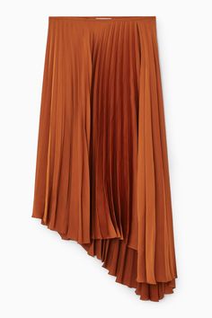 ASYMMETRIC PLEATED MIDI SKIRT - ORANGE - COS Hem Leggings, Yellow Skirt, Women Magazines, Midi Shirt Dress, Pleated Midi Skirt, Tube Dress, Classic Dress, Cashmere Sweaters, Pleated Skirt