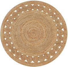 a round rug with an intricate design on the top and bottom, made from natural materials