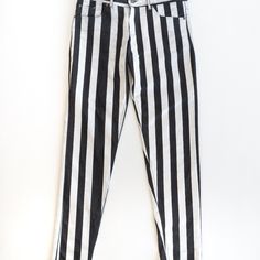 95% Cotton 5% Elastane Screen Printed White Stripes Skinny Tapered Fit. Order Size Up Striped Fitted Straight Leg Jeans, Trendy White Pants With Vertical Stripes, Trendy White Striped Pants, Trendy Cotton Bottoms With Vertical Stripes, Striped Fitted Cotton Jeans, High Waist White Pants With Vertical Stripes, Trendy High Rise Bottoms With Vertical Stripes, White Vertical Stripes Pants, High Rise Jeans With Vertical Stripes For Spring