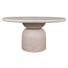 a white table with a round base on it's top and two smaller bases at the bottom