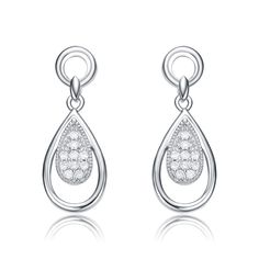 "Add a touch of refinement to your look with these elegant rhodium-plated pear drop earrings. Adorned with sparkling cubic zirconia, they offer a sophisticated and timeless design that beautifully enhances any outfit with their dazzling brilliance and graceful silhouette." Sophisticated Look, Circle Earrings Studs, Circle Studs, Crystal Stud Earrings, Modern Lifestyle, Mens Jewelry Bracelet, Stud Earrings Set, Fine Earrings, Brass Earrings